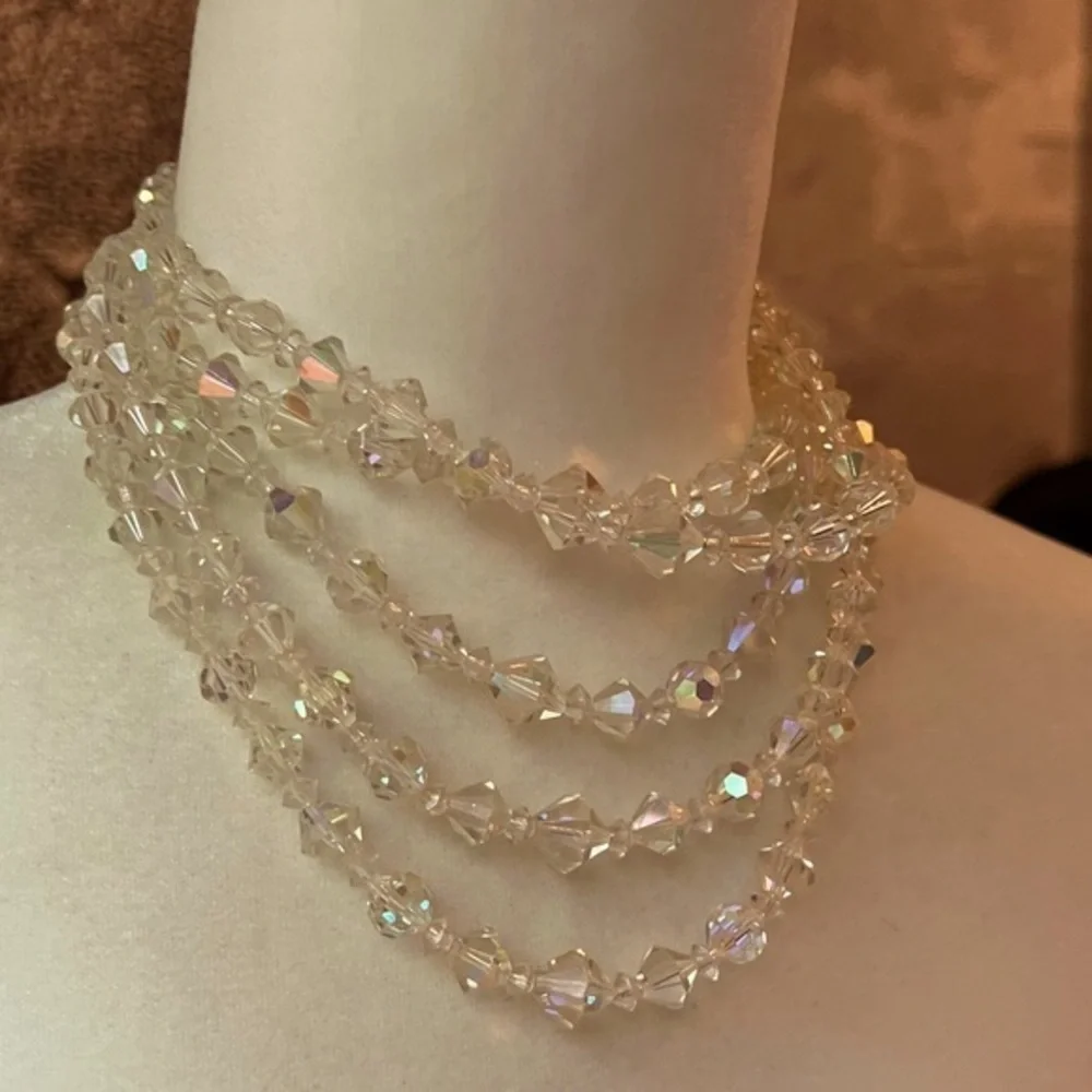 Vintage Aurora beads Five Strand Multi Layer Faceted Striking Elegant Sparkly
